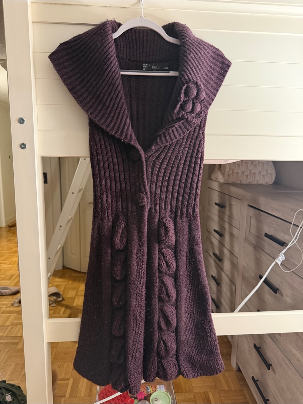 Long Knit Cardigan Vest in Deep Plum